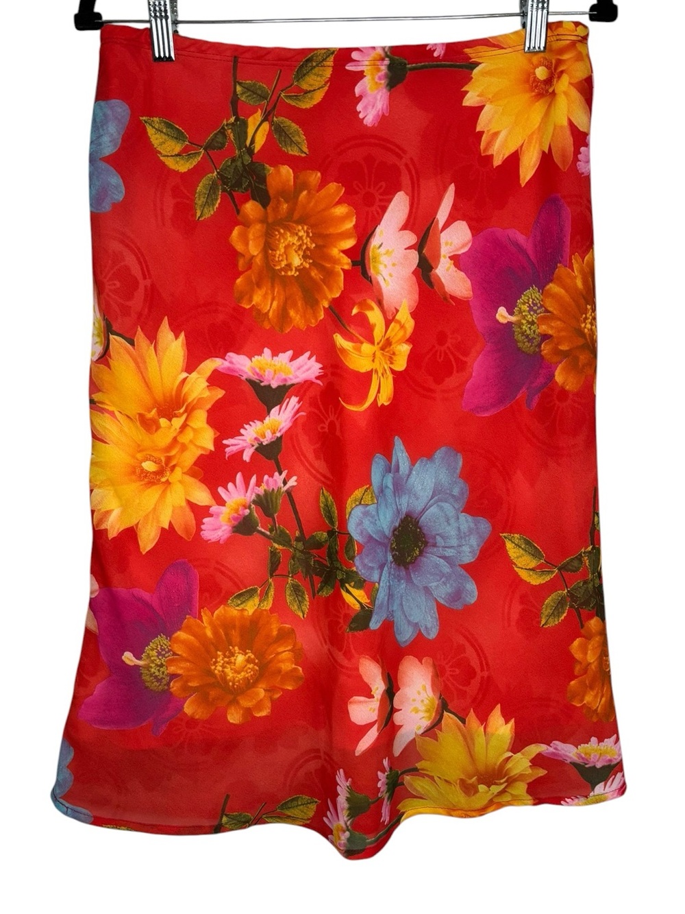 VTG Y2K Women’s Red Floral Midi Skirt Size Medium Made in USA RUBY Office Casual
